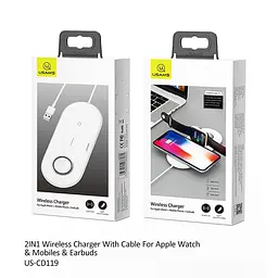 Зарядне бездротове USAMS US-CD119 2-в-1 для Apple Watch і телефонів 2W і 10W біле - мініатюра 3