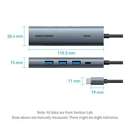 USB-Хаб Vention USB 3.0 Type-C - 4xUSB 3.0/1xUSB-C, 5Gbps, Black (TGZHB) - мініатюра 12