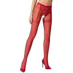 Еротичні колготки-бодістокінг Passion S012 red імітація панчох пояса та ажурних трусиків S/M/L