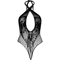 Мереживне тедді Leg Avenue Lace and net halter teddy One Size Black, глибокий виріз, халтер - мініатюра 7