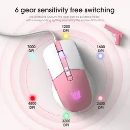 Комп'ютерна мишка Onikuma ігрова C16 з RGB підсвіткою 7200 DPI 8 кнопок дротова для ПК і ноутбука рожева - мініатюра 3