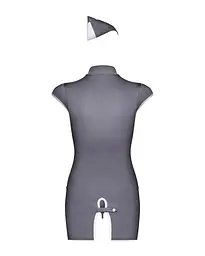 Еротичний костюм стюардеси Obsessive Stewardess 3 pcs grey L/XL, сірий, сукня, стрінги, пілотка - мініатюра 6