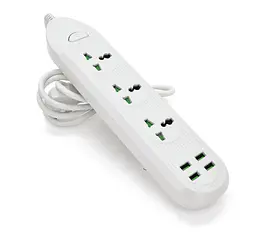 Мережевий фільтр ТВ-Т16mini, 3 розетки + 4 USB, 2 м, перетин 3х0,75 мм, 3000 Вт, White - мініатюра 1