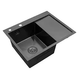 Кухонна мийка Kroner KRP Schwarze - 6350LHM PVD (3.0/1.0 мм) (CV031322) - мініатюра 3