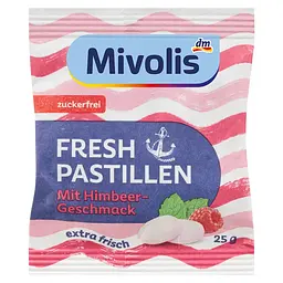 Пастилки Mivolis Fresh зі смаком малини, без цукру, 25 г