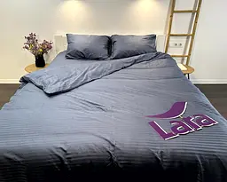 Постільна білизна LARA сатин-страйп LUX steel grey d13207е180 з простирадлом на резинці 180х200х25 євро - мініатюра 6