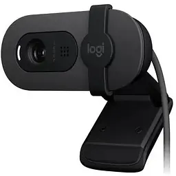 Веб-камера Logitech Brio 100, 1920x1080 / 30 fps, фіксований фокус, мікрофон, кут огляду 58°, RightLight 2, USB, 1 м графітова