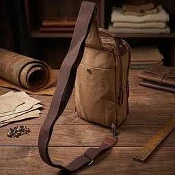 Вертикальна чоловіча сумка через плече із щільного текстилю Vintage 22191 коричневий - мініатюра 4
