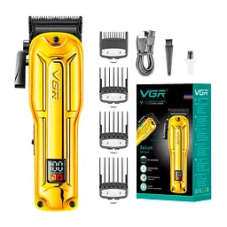 Триммер VGR V-138, 4 насадки, LED-дисплей, 7000 RPM, 2500 mAh, Gold