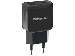 Мережевий зарядний пристрій Defender EPA-13, 2xUSB, 5 V/2.1 A Black (83840)