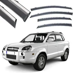 Дефлектори вікон вітровики Benke для Hyundai Tucson 2004-2015 (Хром Молдинг Нержавіюча сталь 3D)