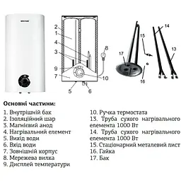 Водонагрівач Mixxus EWH-04080 Flat Dry 80 л, 2,0 кВт, "сухий" ТЕН, вертикальний, прямокутний, білий (WH0018) - мініатюра 5