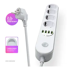 Мережевий фільтр живлення ColorWay CW-CHE44W, 4 розетки/4USB White 2M (CW-CHE44W) - мініатюра 10
