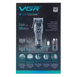 Машинка для стрижки акумуляторна VGR V-051 2500 mAh LED дисплей (4 насадки) - мініатюра 10
