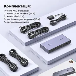 HDMI KVM-перемикач UGREEN CM692 2 ПК 1 монітор 4 USB-пристрої входи HDMI для відео й USB-C (25961) - мініатюра 4