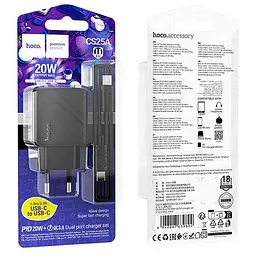 МЗП Hoco CS25A Rico PD20W+QC3.0 (1USB-A/1C) + кабель Type-C to Type-C Black - мініатюра 6
