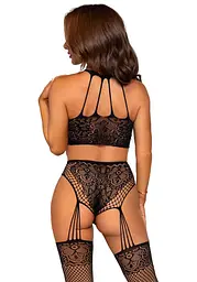 Комплект Leg Avenue Crop top and garter panty Black - мініатюра 3