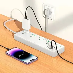 Подовжувач мережі Hoco AC13A на 5 розеток 3USB/1Type-C 10A 250V 1.5 м 2500W білий - мініатюра 5