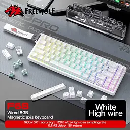 Ігрова дротова магнітна клавіатура FreeWolf F68 / Magnetic Switch / RGB / Wired / White - мініатюра 2