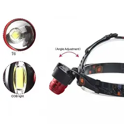 Ліхтар налобний з червоним світлом 2117-T6+2COP (RED) 2x18650 ЗП micro USB - мініатюра 5