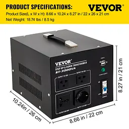 Перетворювач напруги VEVOR ST-3000VA 3000W 110V/220V - мініатюра 3