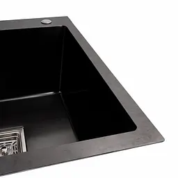 Кухонна мийка Platinum Handmade 78x50В R PVD з нержавіючої сталі 3 мм квадратний сифон 78x50x22 см чорна - мініатюра 2
