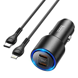 Адаптер автомобільний Hoco Type-C to Lightning Cable Clear way dual port Car charger set NZ3 |2Type-C, QC/PD, 3A/40W| - мініатюра 3
