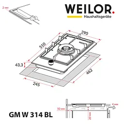 Поверхня газова Domino на металі WEILOR GM W 314 BL - мініатюра 10