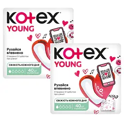Щоденні гігієнічні прокладки Kotex Young Liners 80 шт. (2 уп. х 40 шт.)