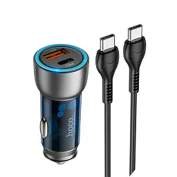Адаптер автомобільний HOCO Type-C to Type-C cable Sprinter dual port car charger NZ8 синій