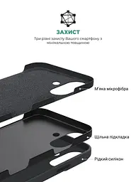 Силиконовый чехол для Apple iPhone 16 Plus, ICON2 Case, черный, противоударный, панель, защита всего корпуса, матовая поверхность Soft Touch, выступает над дисплеем, совместим с защитными стеклами и пленками, с микрофиброй, ArmorStandart (ARM78623) - мініатюра 6