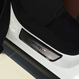 Накладки на пороги для Hyundai Santa Fe 2012-2018 Нержавіюча сталь із загином та Логотипом 4 шт (Premium P-HY20) - мініатюра 4
