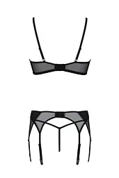 Комплект Passion LEAFA SET black, XXL/XXXL, мереживо+сітка, бюстгальтер на кісточках, стрінги, пояс для панчіх - мініатюра 4