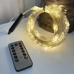 Світлодіодна гірлянда Роса-пучок Кінський хвіст 2 м 25 ниток 500 LED тепле біле світло білий провід з пультом 8 режимів - мініатюра 6
