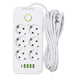 Мережевий фільтр-подовжувач SMART 6 розеток 5 USB 5 метрів, білий Yiwu HP-5-25 - мініатюра 9