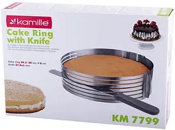 Форма для нарізки бісквіту регульована з ножем Kamille Ø24.5-33х8 см (37.8х3 см) kuh0007735 - мініатюра 4