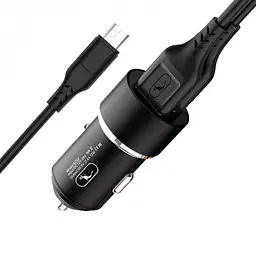 Автомобільний зарядний пристрій SkyDolphin SZ02V Aluminium (2USB, 2.4A) Чорний (AZP-000073) + кабель microUSB - мініатюра 2