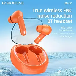 Навушники Borofone BW37 Amused true wireless ENC noise reduction BT headset Orange - мініатюра 3