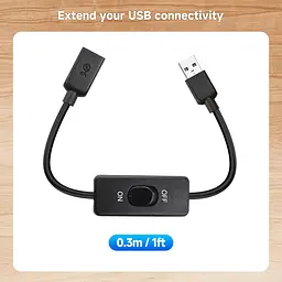 Кабель Matters 2 Pack USB On Off Switch — 1 фут, підтримка даних і живлення, короткий подовжувальний кабель USBA з ON Off, USB - мініатюра 2