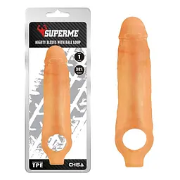 Насадка на пеніс Super Me Mighty Sleeve With Ball Loop 22 см тілесний - мініатюра 2
