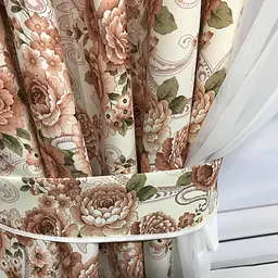 Коротка фіранка з атласу та шифону з кавовими квітами на тасьмі 1,8м на 4м ALBO pbe0052789 - мініатюра 9