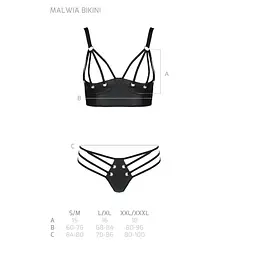 Комплект з еко-шкіри з люверсами та ремінцями Passion Malwia Bikini black L/XL - мініатюра 5