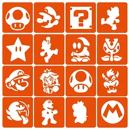 Набір трафаретів для біо-тату Super Mario (super-mario-simple-16) 16 шт, 6х6 см