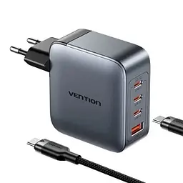 Зарядний пристрій Vention 3xUSB-C PD100W + 1xUSB QC3.0 30W GaN + cable USB-C to USB-C 1.0m gray (TZ-FETH0-EU) - мініатюра 2