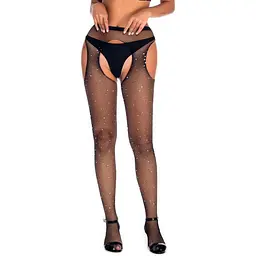 Колготки з вирізами та стразами еротичні блискучі Very Sexy One size чорний