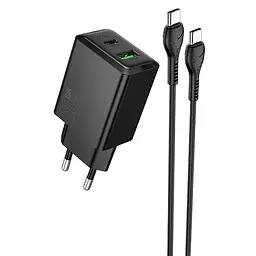 МЗП Hoco N71 Nuevo PD30W+QC3.0 (1USB-A/1C) + кабель Type-C to Type-C Black