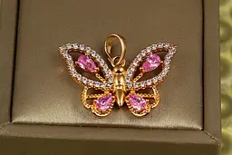 Кулон Xuping Jewelry метелик із рожевими камінцями 2 см золотистий