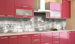 Кухонний фартух Туманний вітер вінілова наклейка для кухні ПВХ Місто Хмарочоси Сірий Happy Pocket Z181395 - мініатюра 2