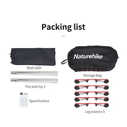 Ліжко складане Naturehike XJC05 NH20JJ001, Поліестер Oxford/алюміній, темно-зелене - мініатюра 4