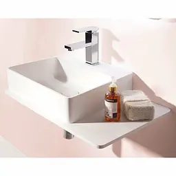 Раковина підвісний Volle Solid Surface з поличкою з каменю 58x37x12,5 см білий/soft touch 13-40-415, Білий - мініатюра 3
